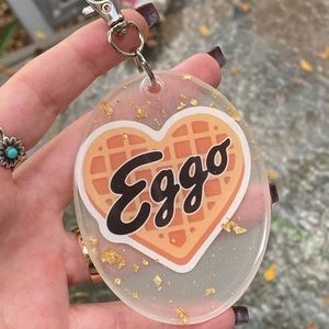 Stranger Things Eleven Eggo Heart Waffle Love Cartoon 🧇 w Gold Flakes Keychain